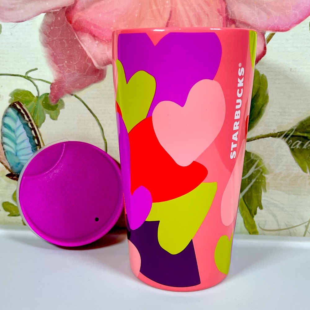 Starbucks Valentines Multi Colored Hearts Ceramic Travel Mug
